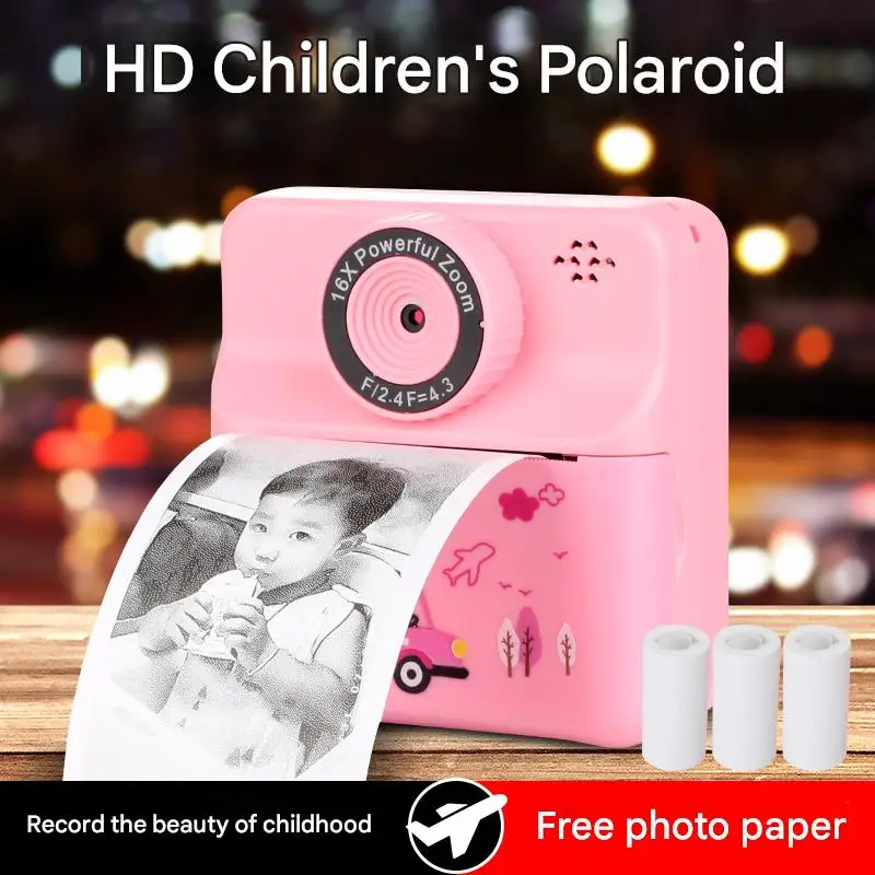 2025 Neue Instant-Druck-Kamera, Dinosaurier-Optik, mit mehreren Funktionen, Fotografieren, Spielen, einschließlich 32 GB Speicherkarte