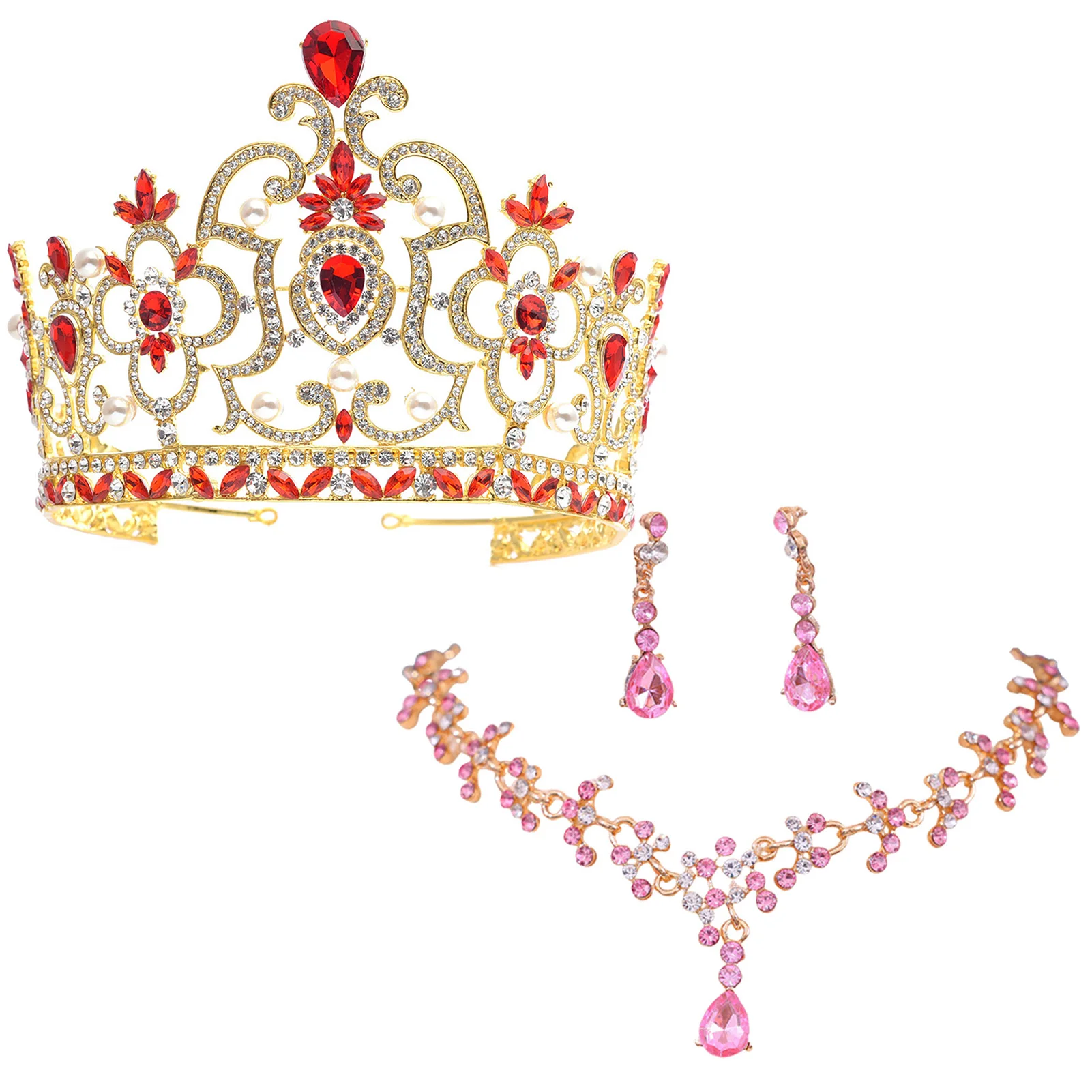 3 Piece Bridal Jewelry Set Elegant Crown Necklace Earrings for Women Wedding Banquet Stage Performance Faux Crystal