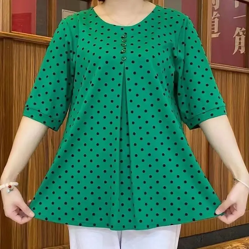 Printing Polka Dot Ladies Casual Pullovers Fashion Loose Women\'s Clothing Summer Thin O-neck Tops 2023 New Simplicity T-Shirts