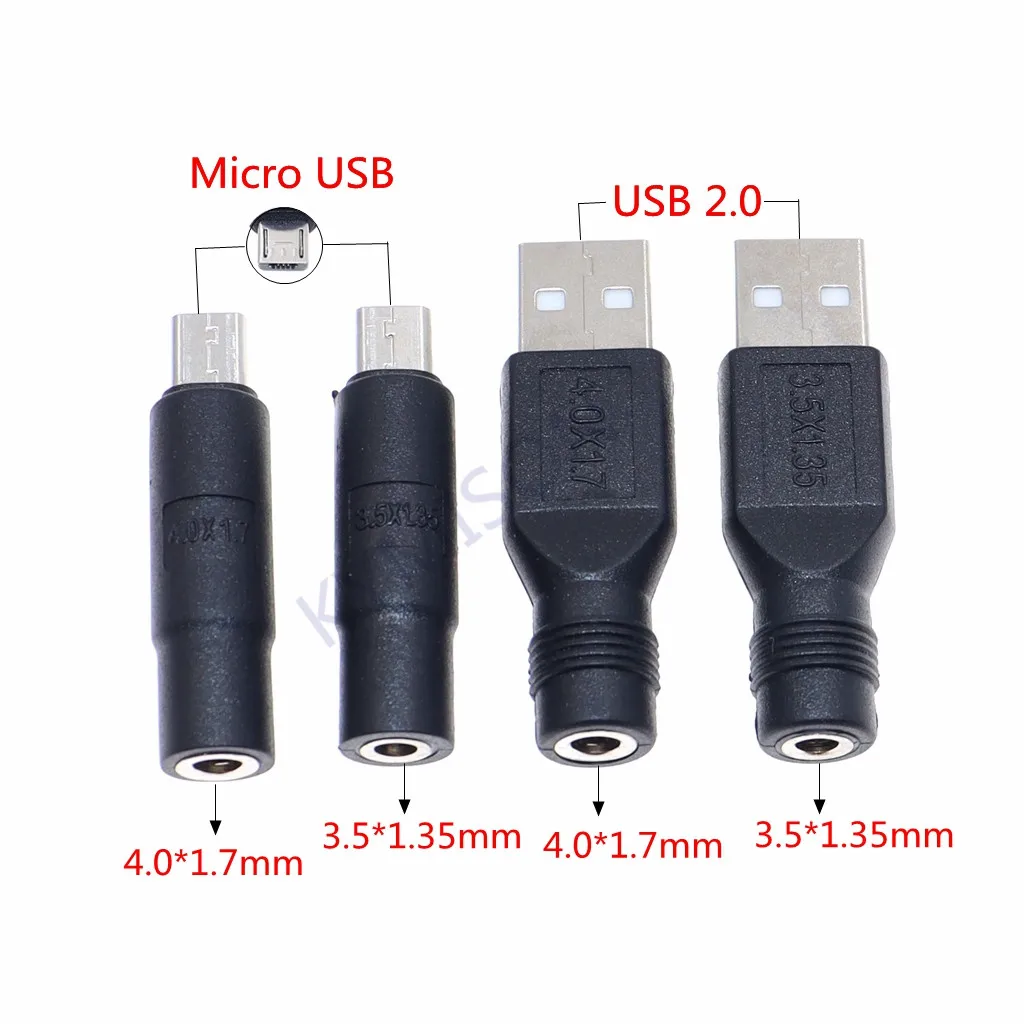 1Pcs Micro Usb/Usb 2.0 Mannelijk Naar Dc 3.5*1.35 / 4.0*1.7 Mm Vrouwelijke Plug jack Converter Laptop Adapter Connector