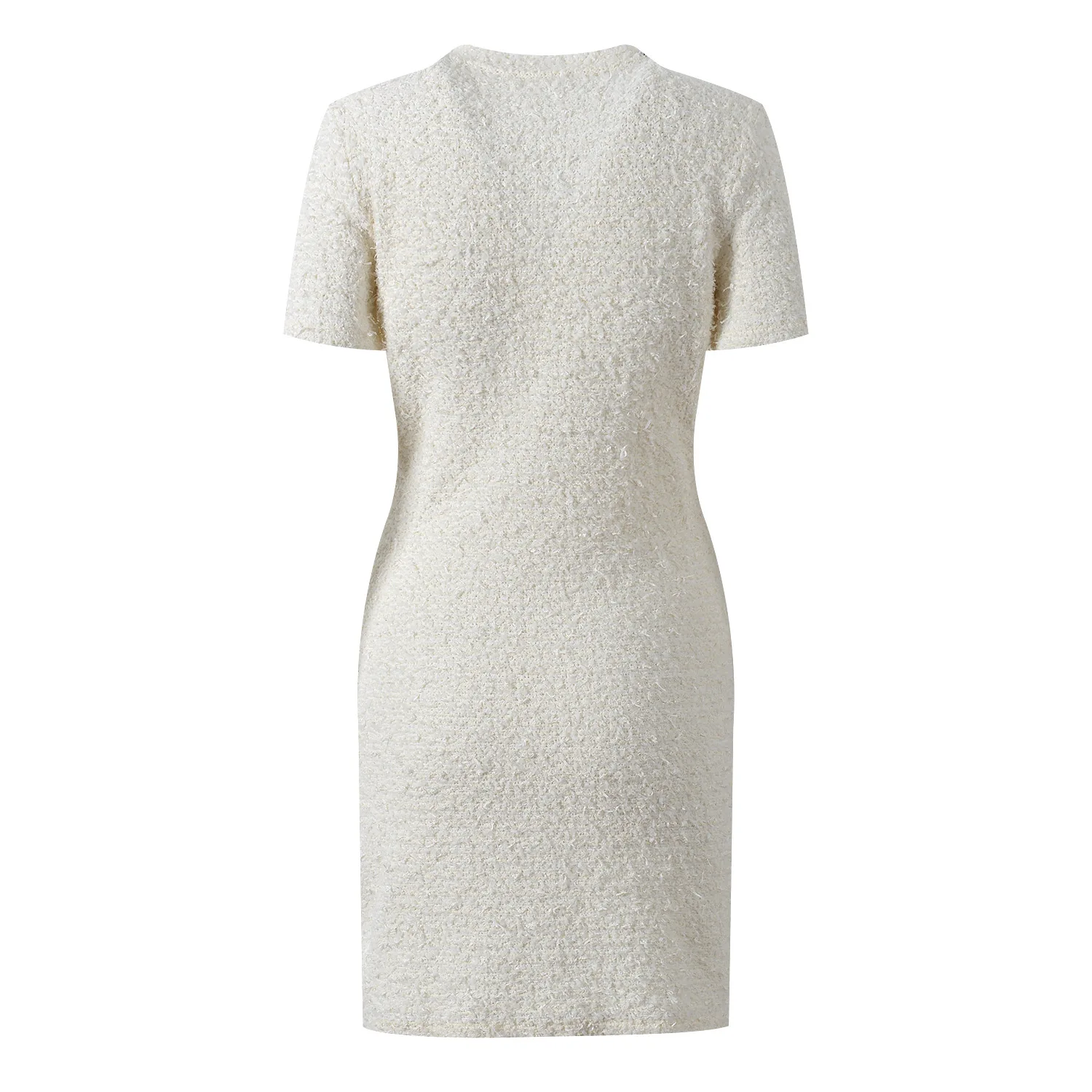 CHUJIE Herbst/Winter 2025, französisches Luxuskleid, Kristall-Rundhals-Strickkleid, kurzärmeliges, schmal geschnittenes, figurbetontes Kleid