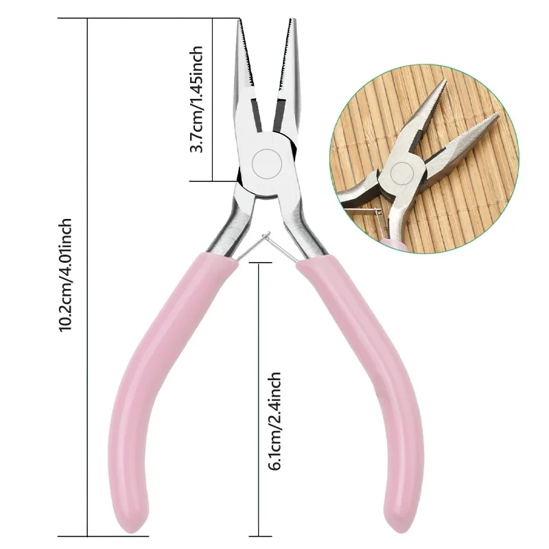 5-Zoll-tragbare Mini-Diagonalzangen-Sets aus rosa Metall, rund, gebogen, Nasenschneider, handgefertigt, Perlen für DIY-Schmuckherstellung – Detail 10
