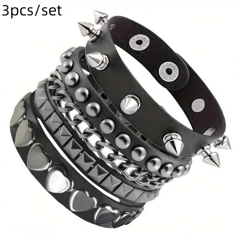 Hete Aanbieding 1 Set Punk Armbanden voor Heren Dames Punk Gothic Spijker Rivets PU Lederen Armband Bangles Hip Hop Party Sieraden Cadeau
