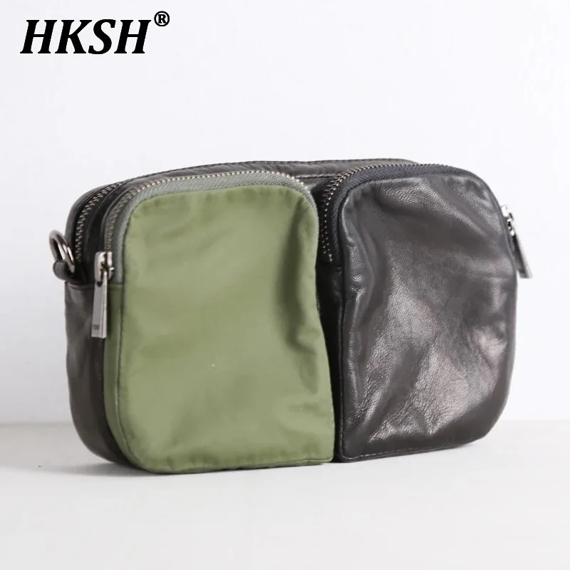 

HKSH Original Genuine Leather Cross Shoulder Small Leather Phone Bags Sheepskin Casual Backpack Tide Chic Color Contrast HK1484