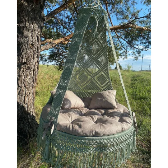Bohemian style lace woven hammock chair, round swing cotton hanging chair, suitable for garden use, lace woven swing chair