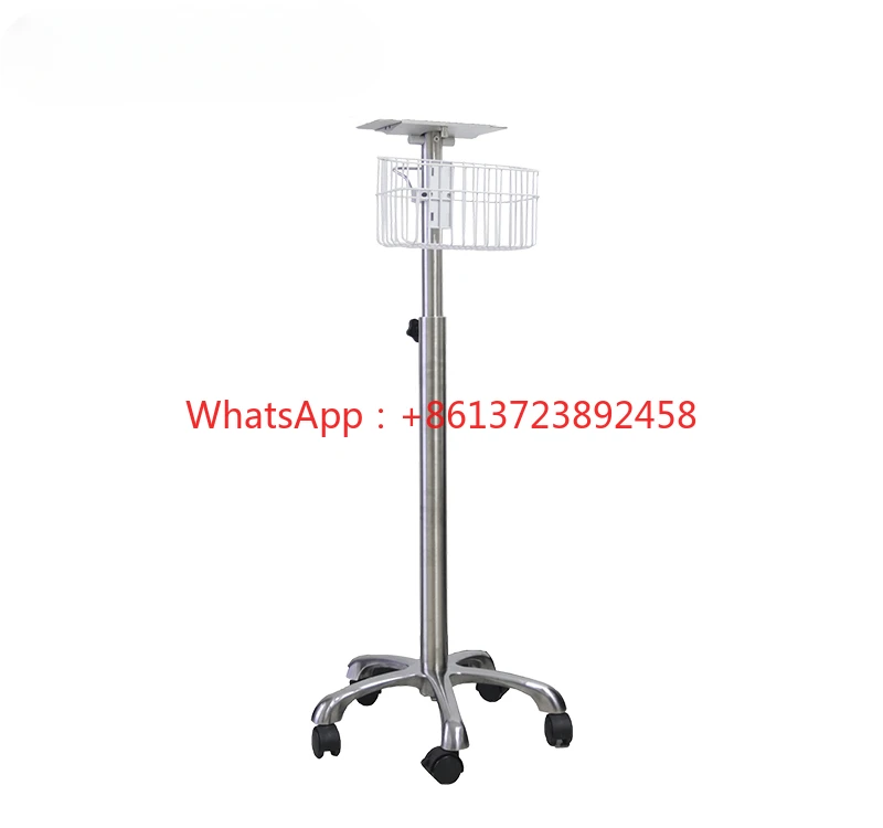 Hospital use medical  height adjustable portable mobile stand trolley/ cart with basket