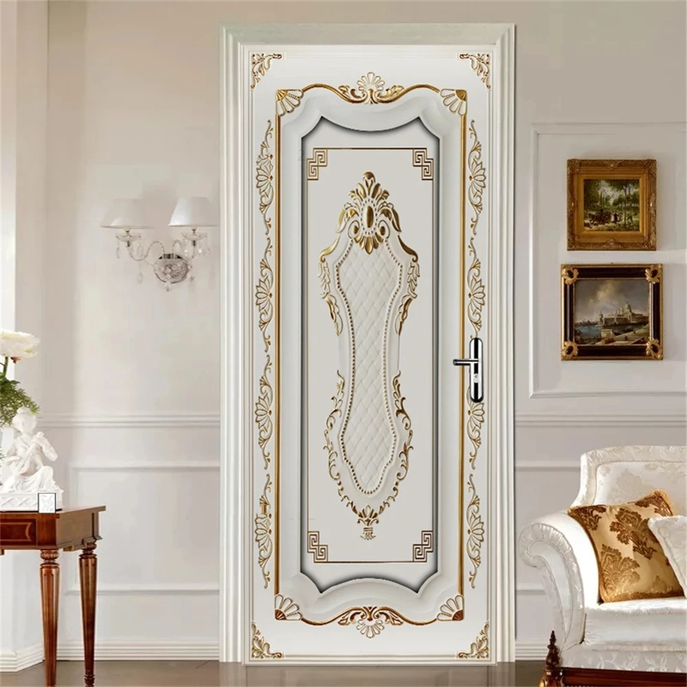 3D Relief Woman Door Stickers for Entrance Bedroom Bathroom Carved Flower European Wallpaper Decoration Vinyls Modern Design