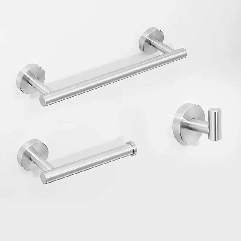 Bath Hardware Three Piece Stainless Steel Towel Rack+Tissue Holder+Hook, Toilet Paper Holder/Towel Rod/Towel Loop/Clothes Hook