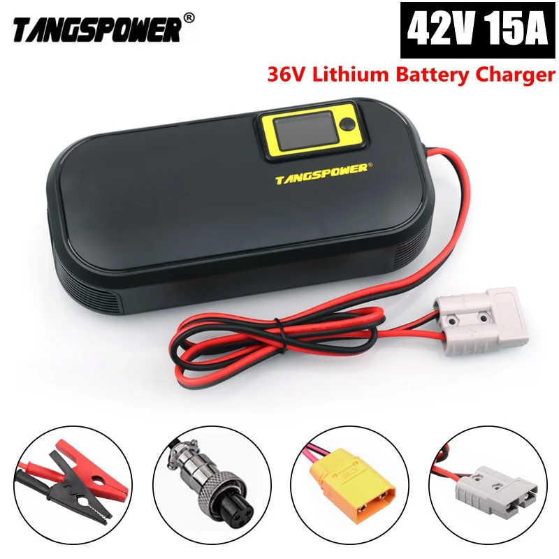 

42V 15A Lithium Battery Charger For 10S 36V Li-ion Battery Pack With LCD Display 672W High Power Charger GX16/XT60/IEC Connector