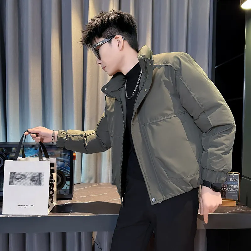 

Men's ort Thiened Cotton Jaet Stand Collar Warm Winter Outerwear Youth Casual Sle Polyester Fiber Fill Cleanfit