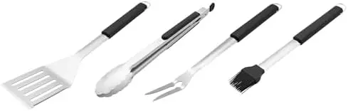 

HENCKELS 4-Piece BBQ Grill Tool Set – Stainless Steel Spatula, Tongs, Fork & Brush for Outdoor Grilling