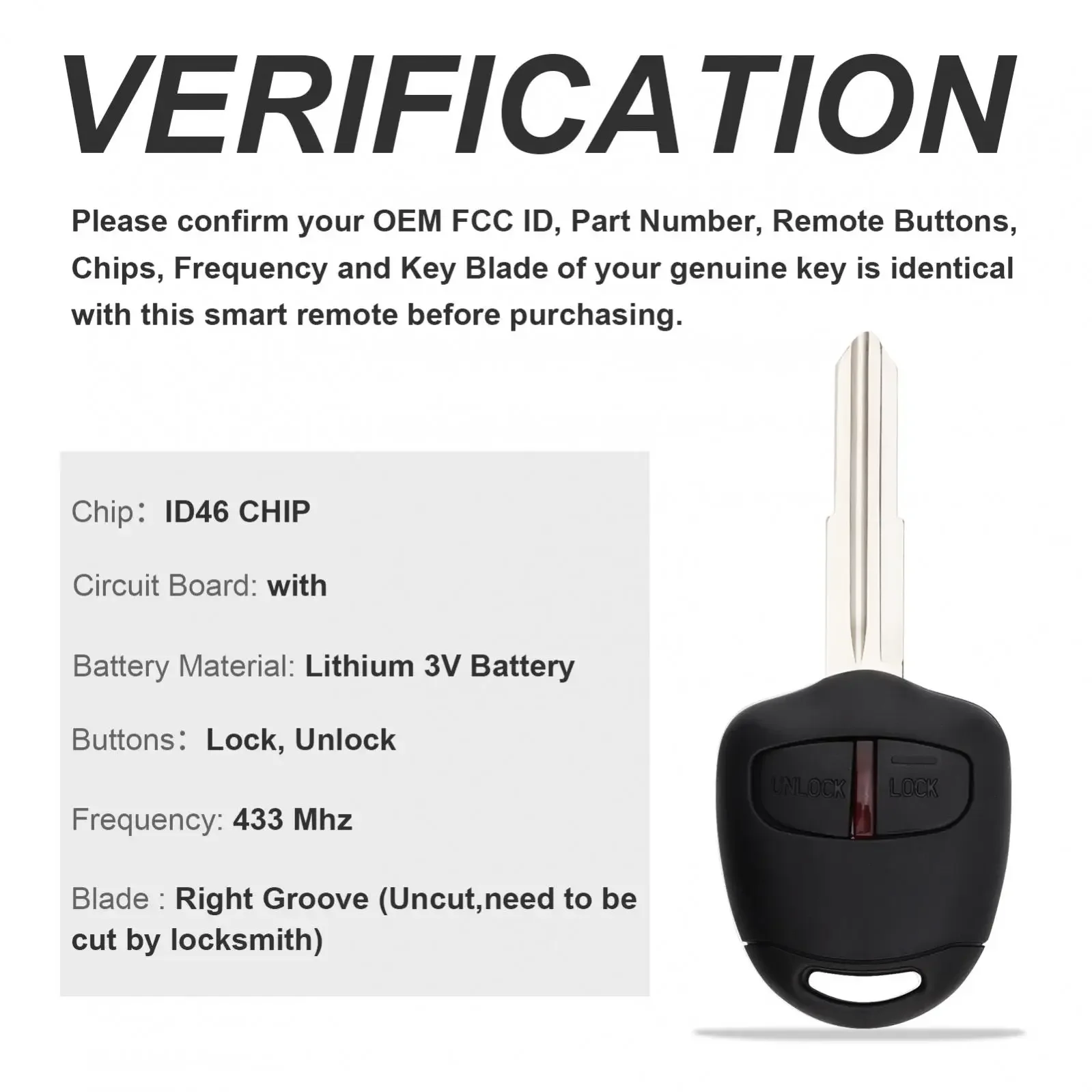 433MHz 2 Buttons Car Remote Key Fob Shell Fit for Mitsubishi Outlander Lancer L200 ID46 Chip MIT11 Blade Key Fob Case Cover