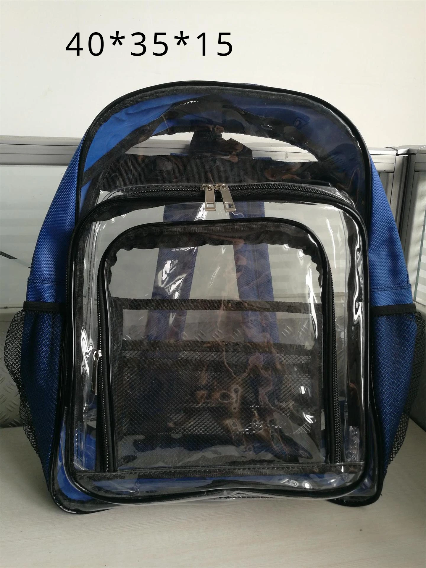 40*35*15 Anti-static 50SPVC Transparent Sapphire Blue Bottom Three-layer Mesh Bag Backpack Dust-free Backpack