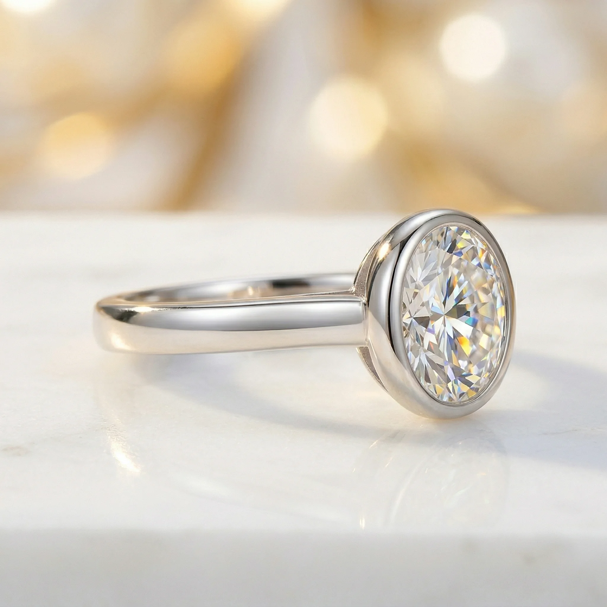 

Classic Oval Moissanite Solitaire Ring, S925 Sterling Silver Bezel Band, D Color VVS1 Moissanite Ring