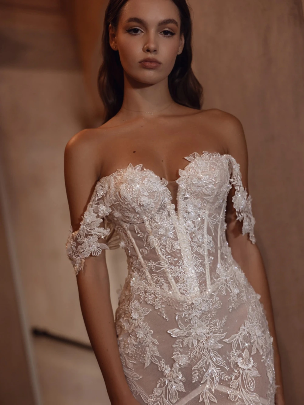 Glitter borduurwerk kralen kant zeemeermin trouwjurk dromerige lieverd hals bruidsjurk op maat gemaakte sierlijke jurken voor de bruid