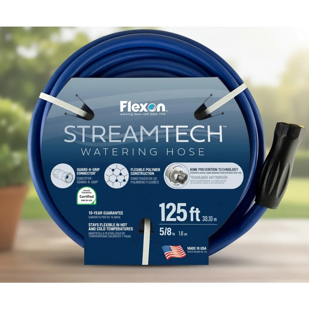 

125ft Heavy Duty Garden Hose - Flexible Kink-Free Polymer, Leak-Proof Connector for Large Lawns & Gardens