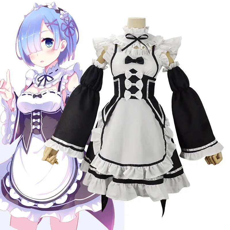 Re Zero Kara Hajimeru Isekai Seikatsu Rem Ram Cosplay Costume per Le Donne Anime Costume Da Cameriera Gioco di Animazione Gioco di Ruolo Cos Abbigliamento