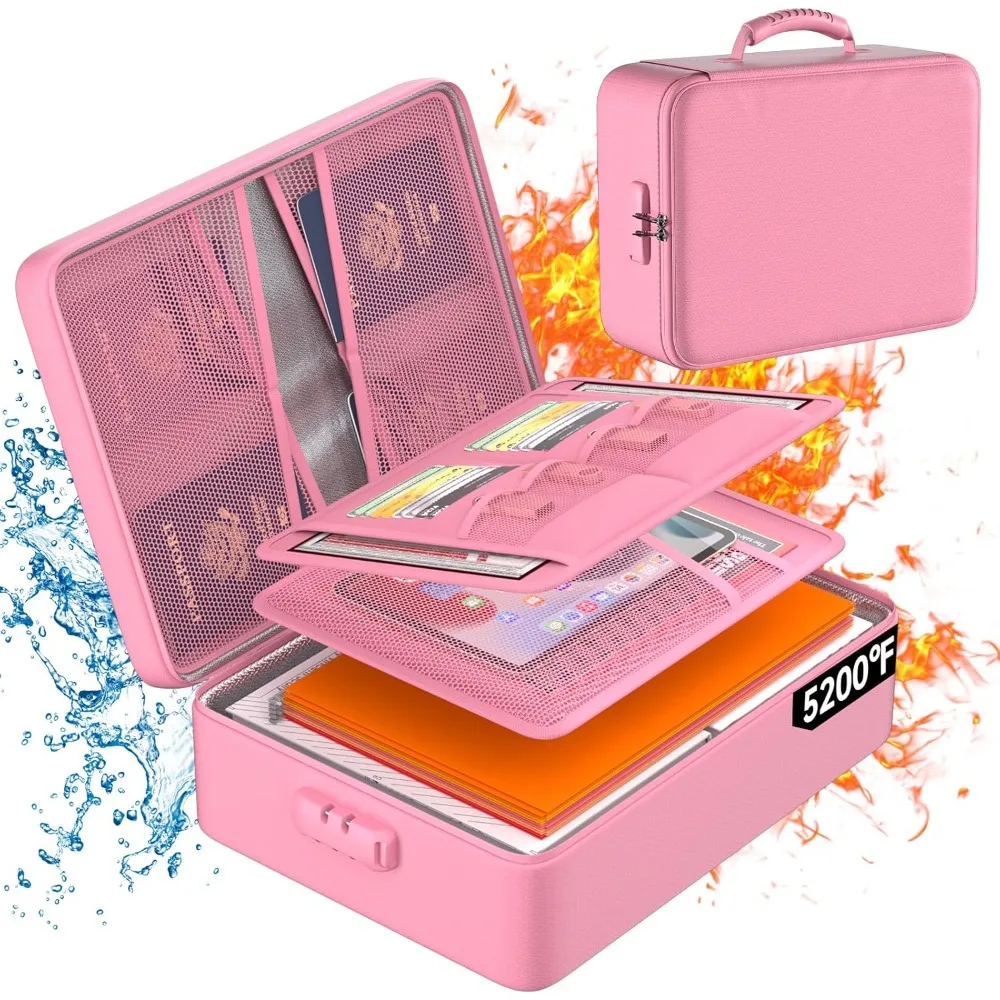 5200 ° F Органайзер для документов с замком, портативное домашнее безопасное хранилище для важных документов, файлов, розовый (мягкий)