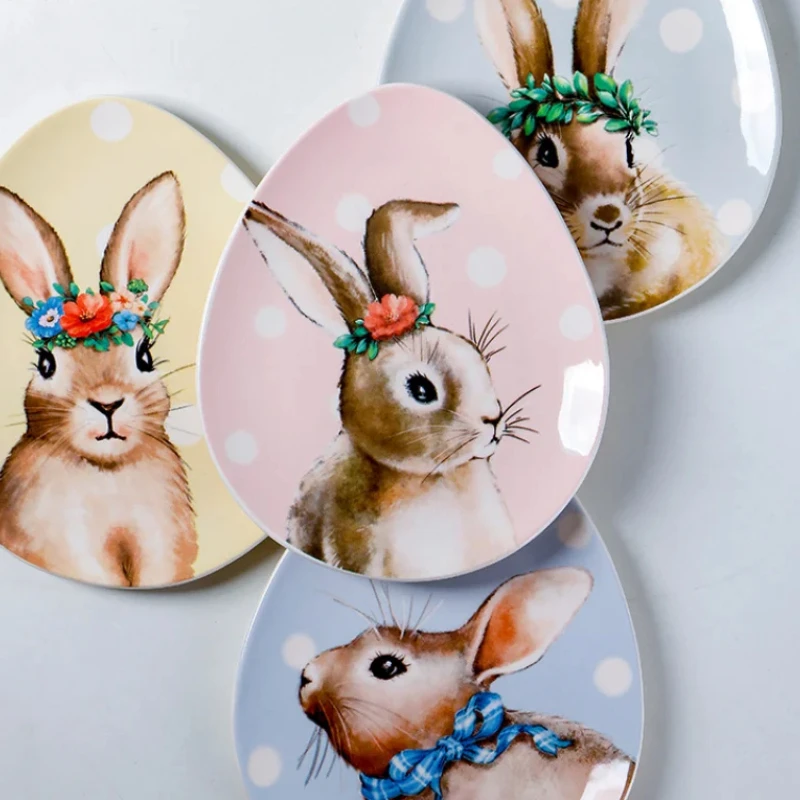 อาหารค่ําและจานผลไม้ธีมกระต่าย ชามสลัด - เหมาะสําหรับสเต็กตะวันตก ของว่าง อาหารเช้า ซูชิ และติ่มซํา