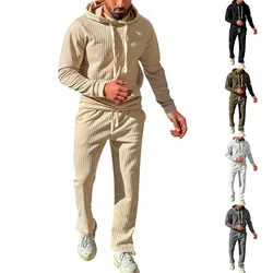 Spring and autumn men's small checkered hoodie pants men's casual sports suit