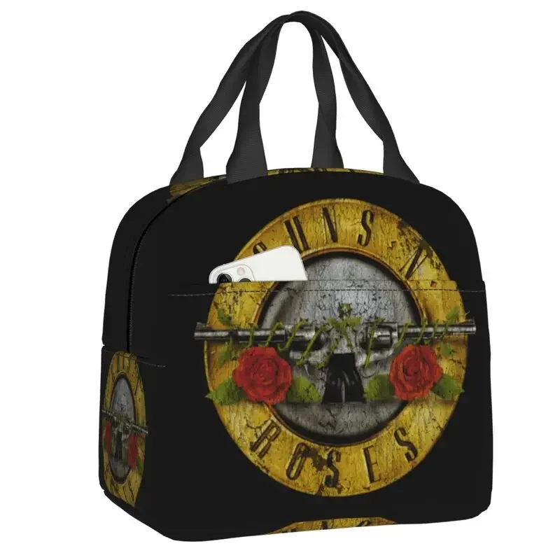 Guns N Roses Bullet Logo Insulated Lunch Bags for Camping Travel Heavy Metal Resuable Thermal Cooler Lunch Box Women Kids