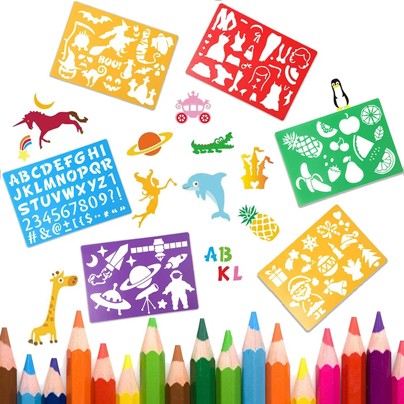 Kids Drawing Stencils Set 300+ Patterns Drawing Templates Plastic Stencil Kit for Girls Boys Gift Card Making Kids Painting Toys