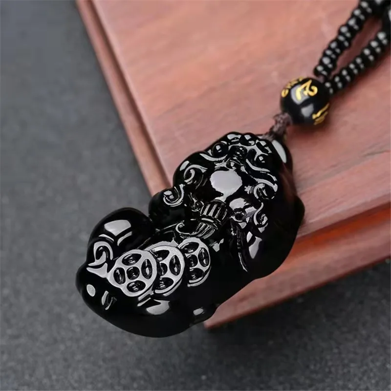 Obsidian Double Pixiu Pendant for Men and Women, Transshipment To Attract Wealth