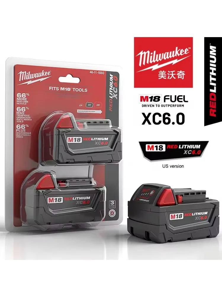 AliExpress 100% Milwaukee M18 18V 5.0Ah 6.0Ah Rechargeable Li-ion Battery Long Cycle Life Replacement Fit M18B5 M18B6 Power Tools