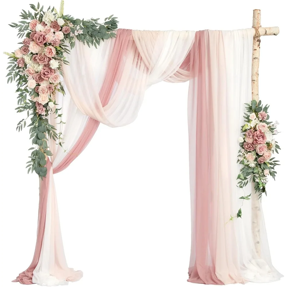 

Deluxe Spring Pink Artificial Wedding Arch Flowers with Drapes Kit-Pack of 5, 2pcs Flower Arrangements 3pcs Hanging