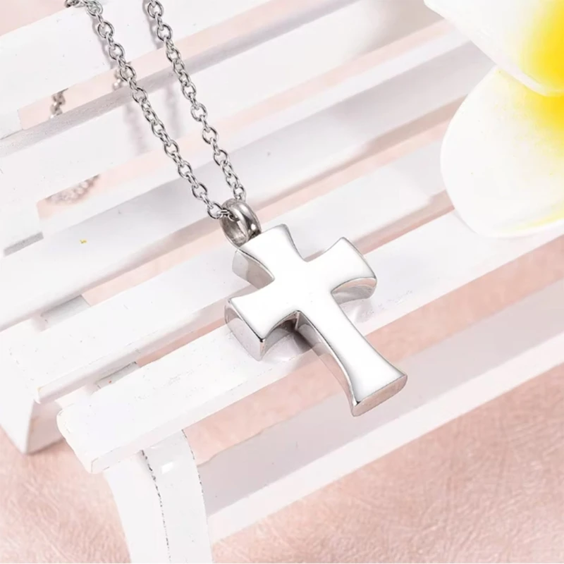 Cremation Locket Pet Memorial Necklace Crucifix Pendant for Remembrances 2PCS