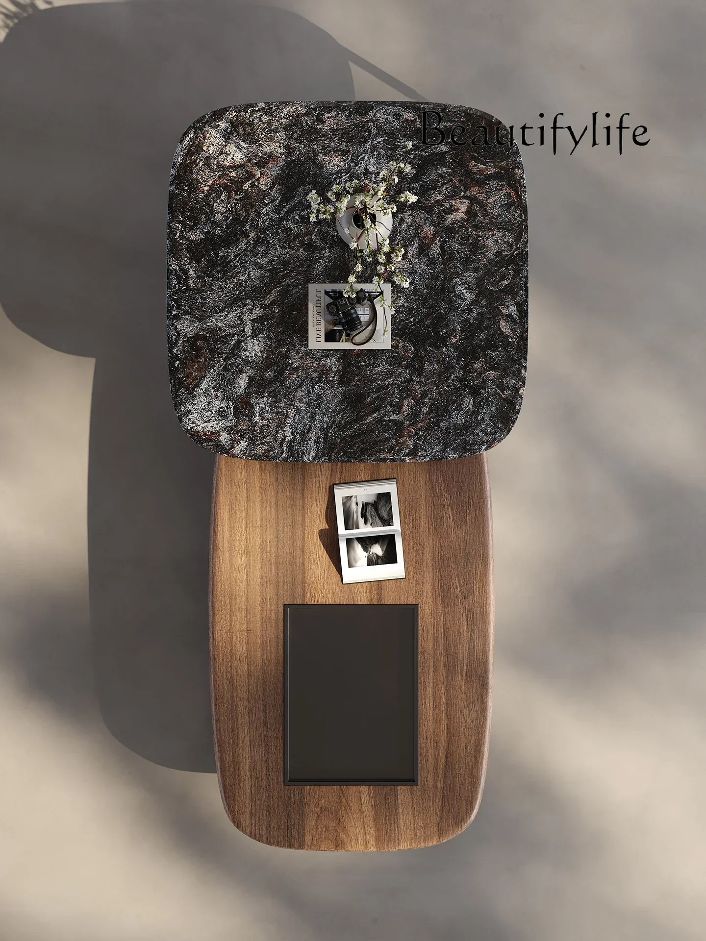 J SS البلاتين الماس طاولة القهوة الحجرية الفاخرة الراقية ضوء الفاخرة الإيطالية الحد الأدنى شقة الطابق فيلا غرفة المعيشة الجوز #4