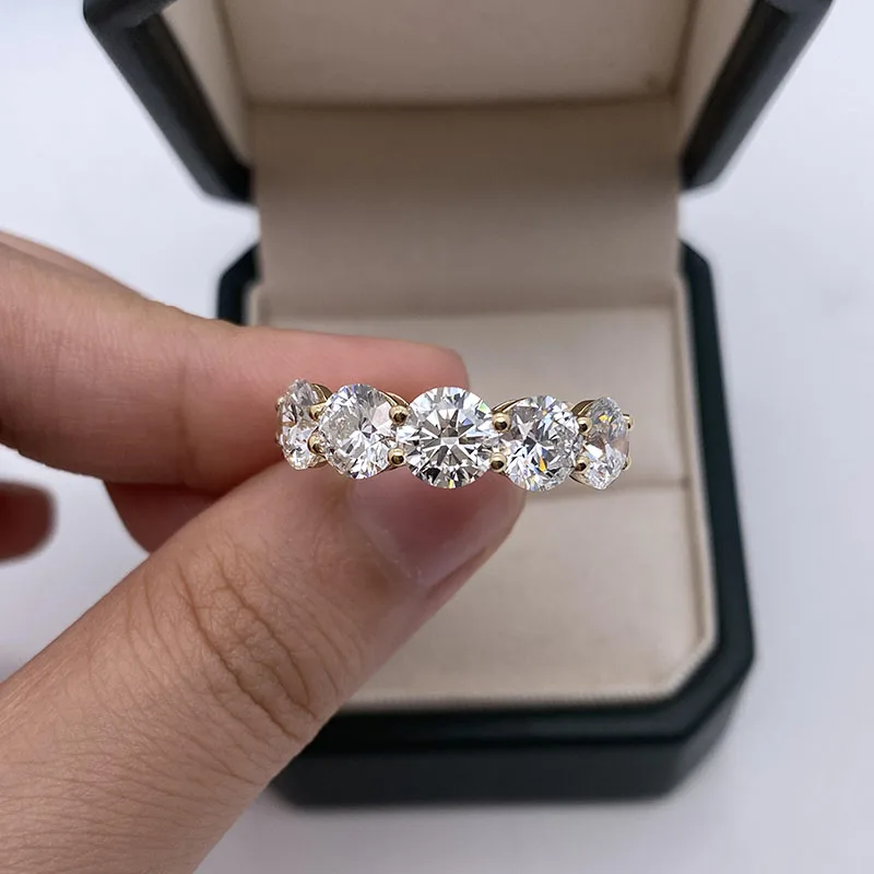 5PCS 4CTW Round Cut HPHT Lab Grown Diamond Band 18K Gold Rings DEF VS-VVS Diamond Ring For Lady (NO IGI)