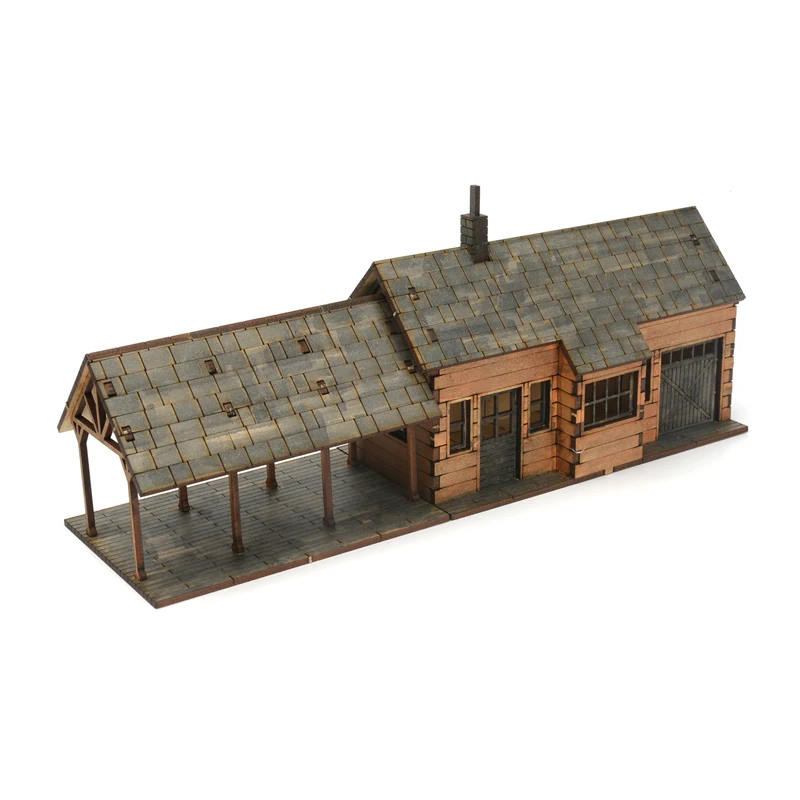 Scène d'architecture de maison de Station de ville, modèle assemblé en bois, ornement DI, cadeau fait à la main, 1/72