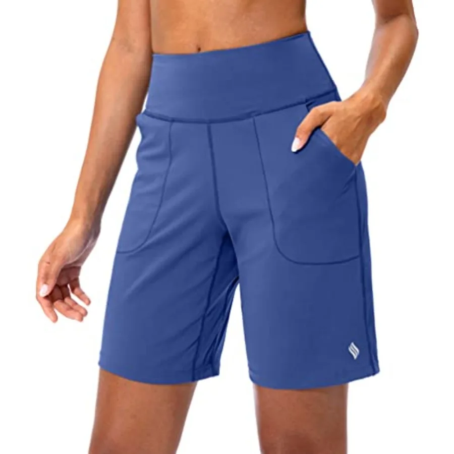 

Women's Athletic Bermuda Shorts High-Waisted Long Shorts for Women Running Yoga Lounge with Pockets