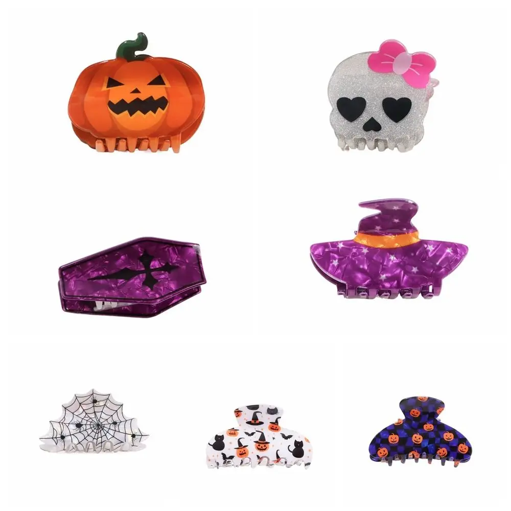

Pumpkin Halloween Hair Claw Hat Shape Hair Crab Clip Halloween Themed Gripper Geometry Headwear Skeleton Shark Clip
