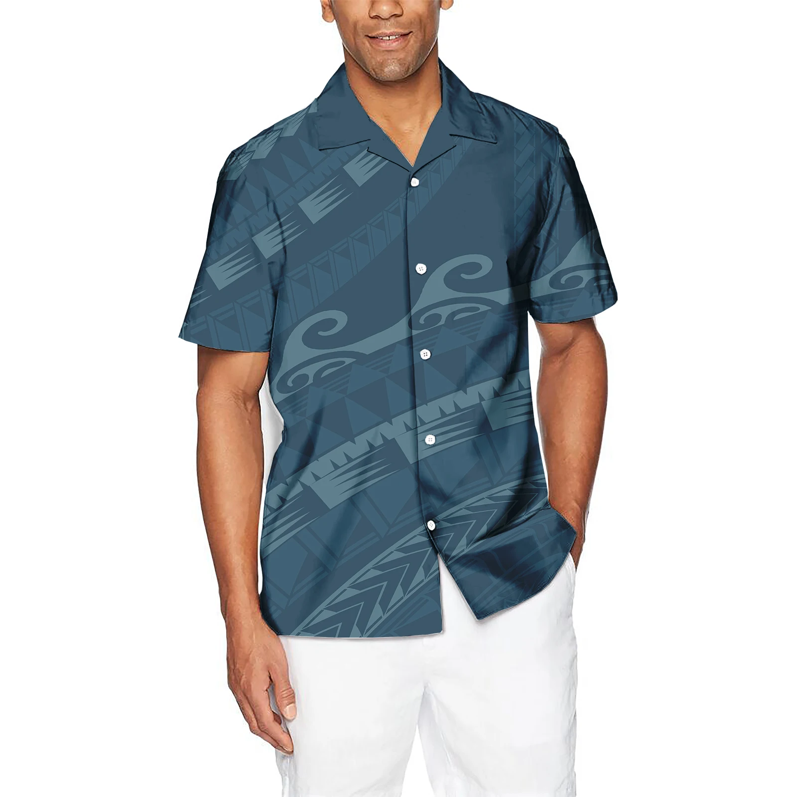 New stylish Polynesian hawaiian tropic style casual and comfortable breathable Samoan button men's large size shirt