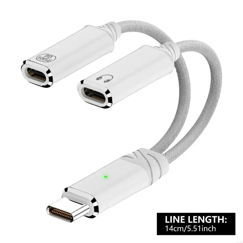 270b USB C Splitter Wire 1 hingga 2 Kabel Kabel Adapter Pengisian Headphone 2 Dalam 1 Desain