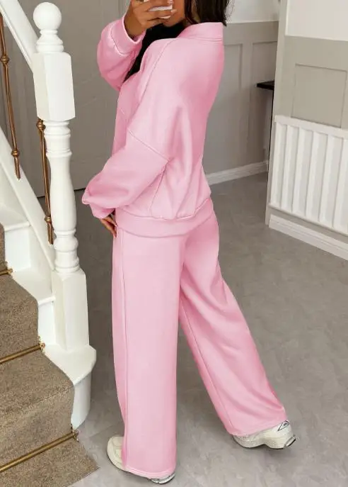 

Women's Clothing 2025 Autumn Winter Vacation Zipper Hoodie Straight Pants Set Street Fashion Retro Casual Loose Pants Set