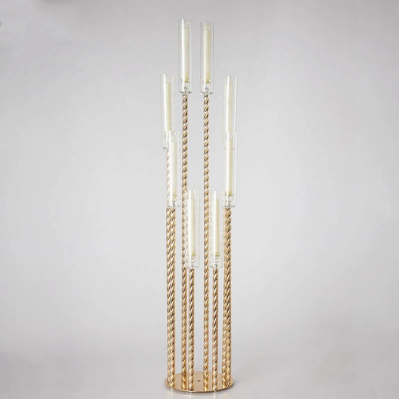 

Luxury Gold Metal Candle Holders Wedding Table Centerpieces Candelabra Pillar Stand Road Lead Party Decoration Candlestick 10PCS