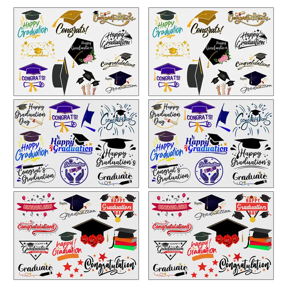 

6 Sheets Graduation Body Tattoos Stickers Temporary Tattoos for Celebration Elementary Middle High School College Students Fun