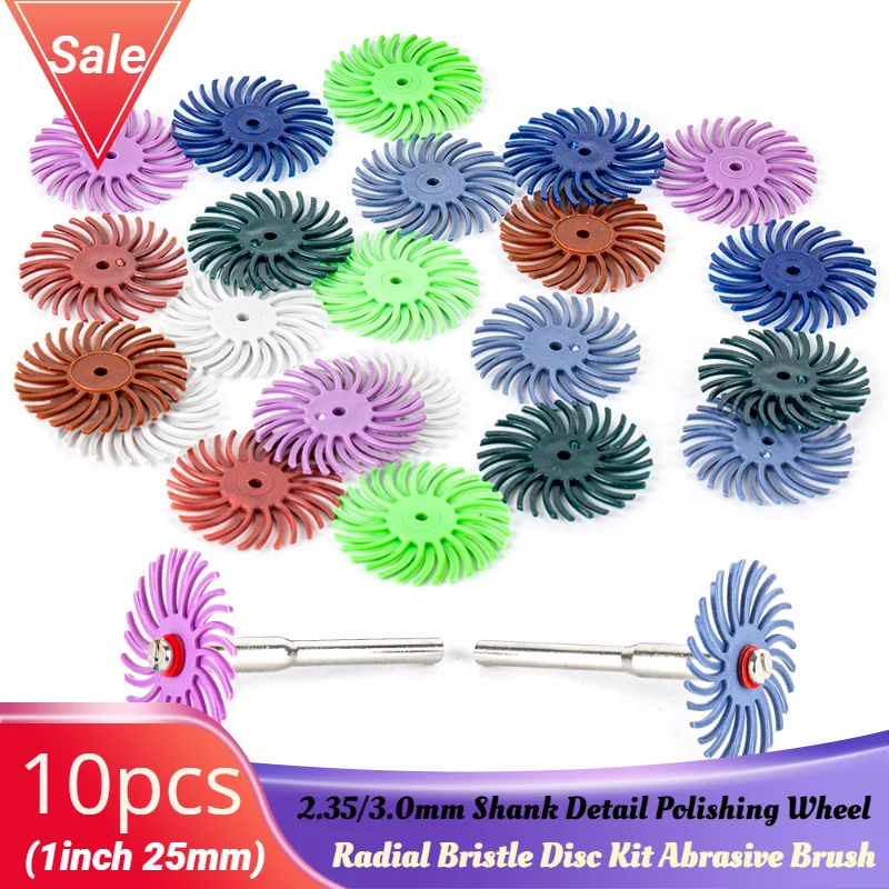 

1Inch Radial Bristle Disc Kit Abrasive Brush 1/8" 3 2.35mm Shank Detail Polishing Wheel for Rotary Tool Accessories