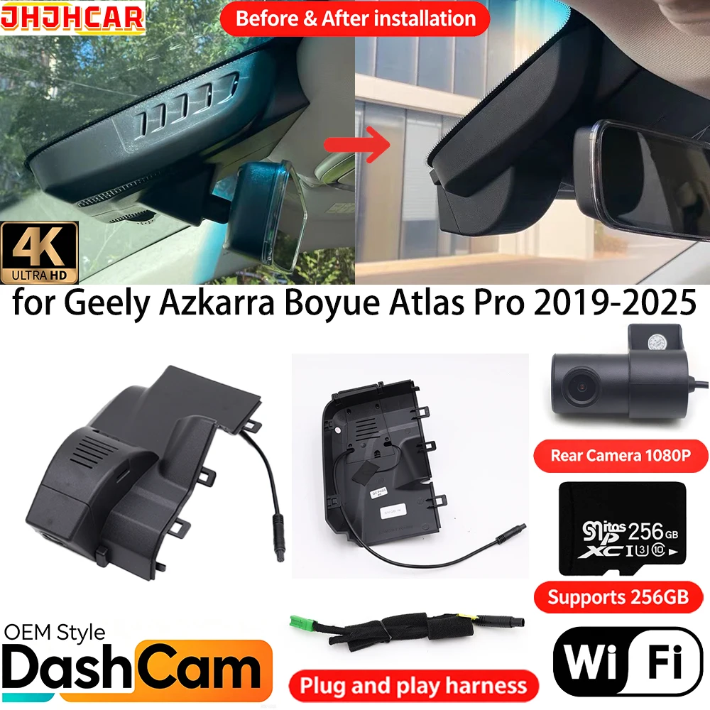 for Geely Azkarra Boyue Atlas Pro 2019-2025 ﻿Plug & Play Wifi OEM DVR 4K Dash Cam Front Rear Camera Night Vision Video Recorder