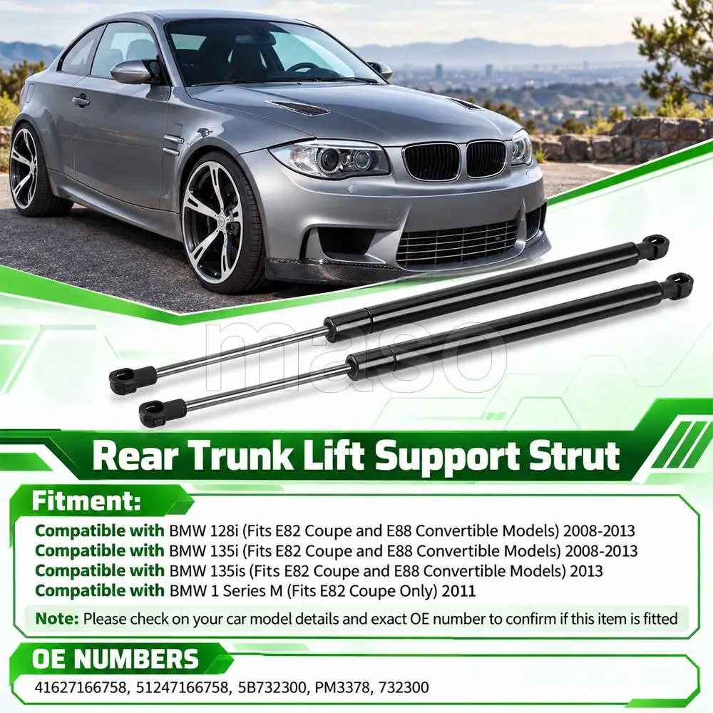 2pcs Black Rear Trunk Lift Support Strut Hydraulic For BMW 128i E82 Coupe E88 Convertible 2008-2013 41627166758 51247166758