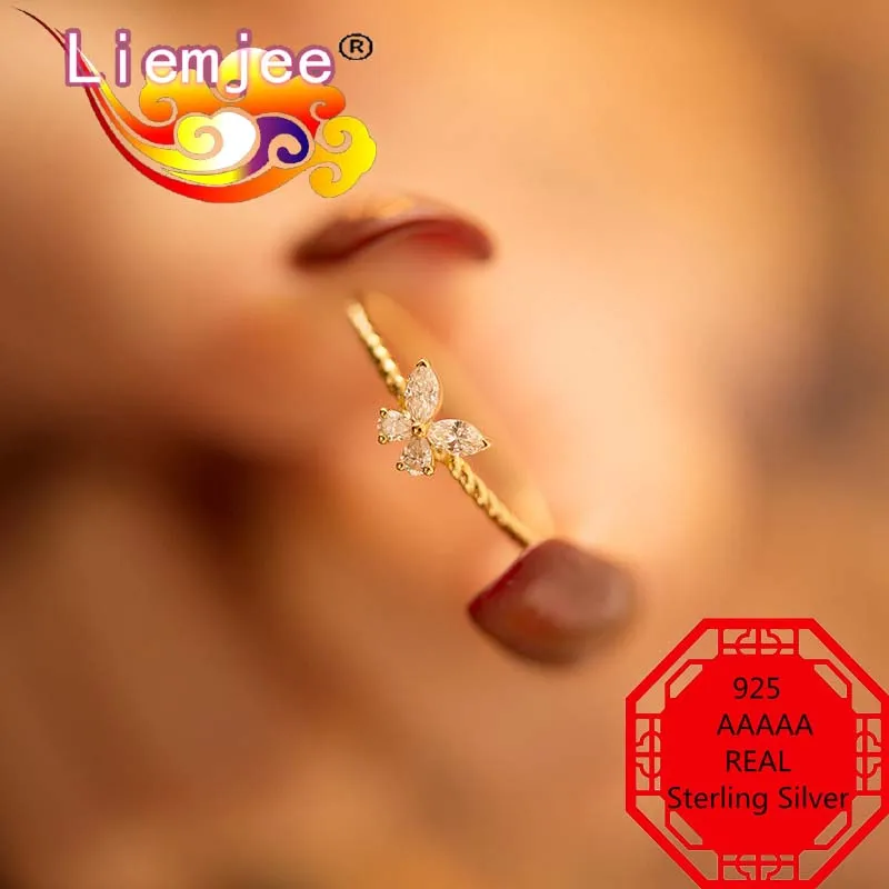 

Liemjee Fashion Personality Party Jewelry Real 925 Sterling Silver Butterfly Zircon Ring For Women Feature Charm Girlfriend Gift