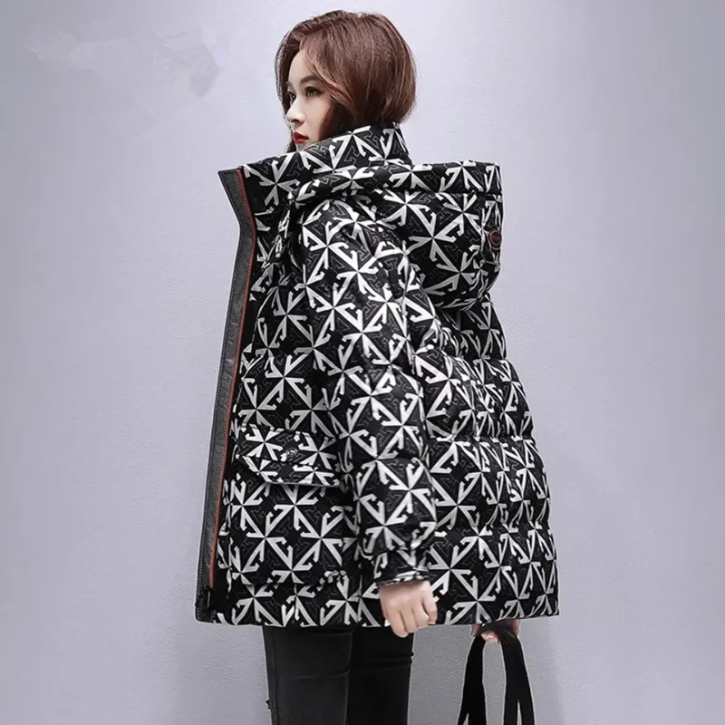 Women's Parkas Fairy Winter Autumn Tops Coat Cotton Clothes Hooded Mid-length Printed Advanced New Elements Harajuku Versatile