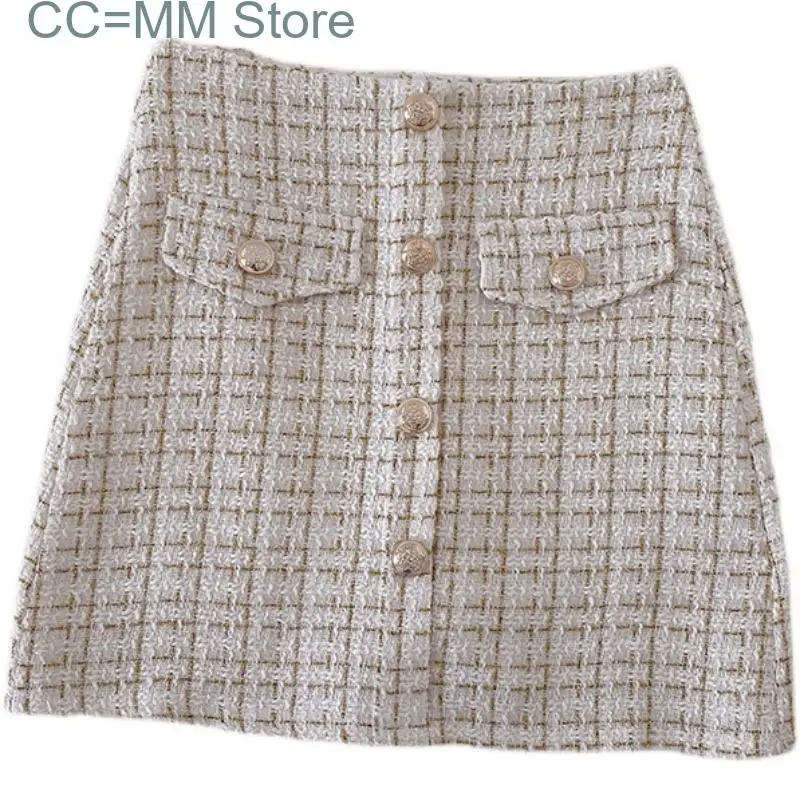 New Elegant Ladies Chic Skirts Women Autumn Winter Plaid Fashion High Waisted Office Casual A Line Vintage Skirts