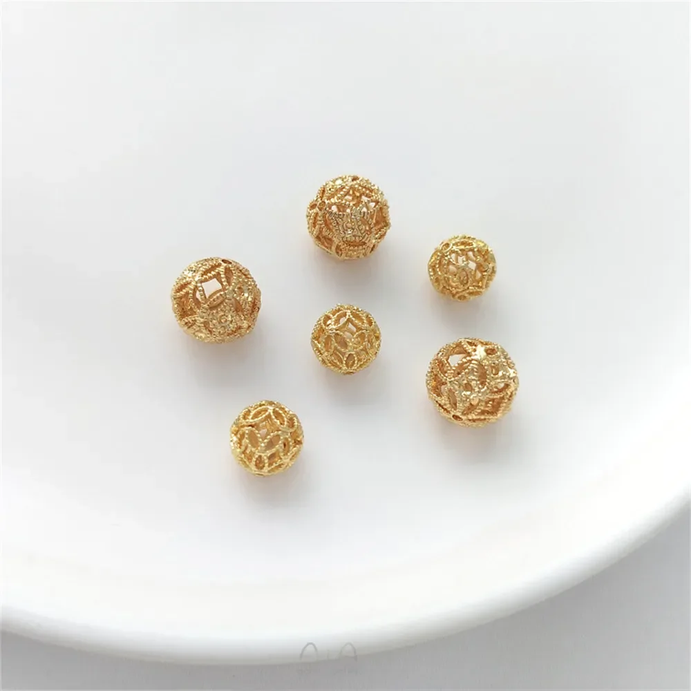 

14K light gold hollow flower ball rust ball separated bead flower shaped hanging bead handmade DIY pearl earring accessories