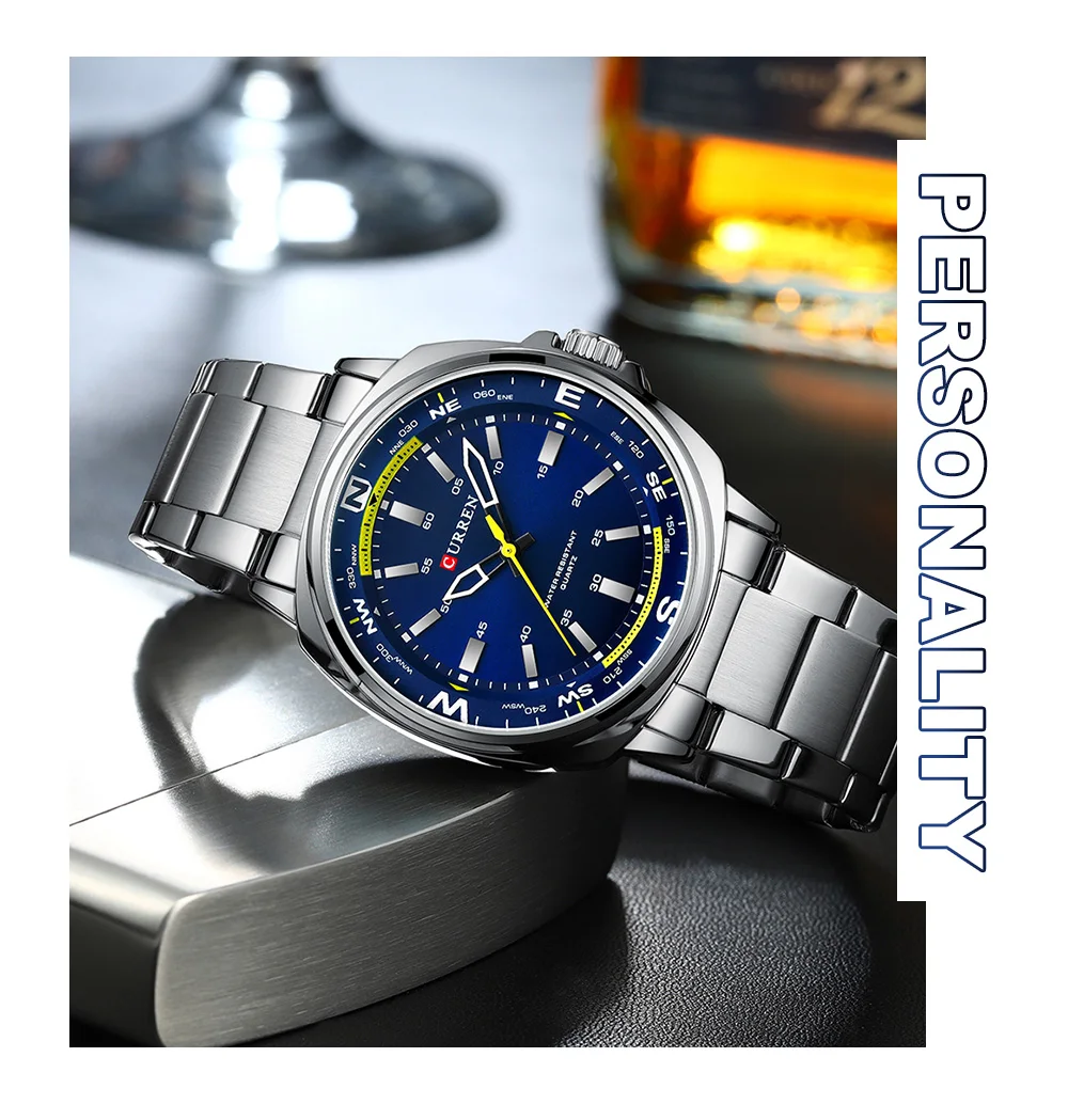 CURREN 8455 Herren Quarzuhr mit Großem Zifferblatt, Wasserdicht, Edelstahlarmband, Casual Business Elegante Uhren für Männer, Reloj Hombre – Detail 9