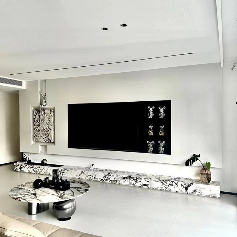 

TV background wall rock slab hanging living room modern simple light luxury marble