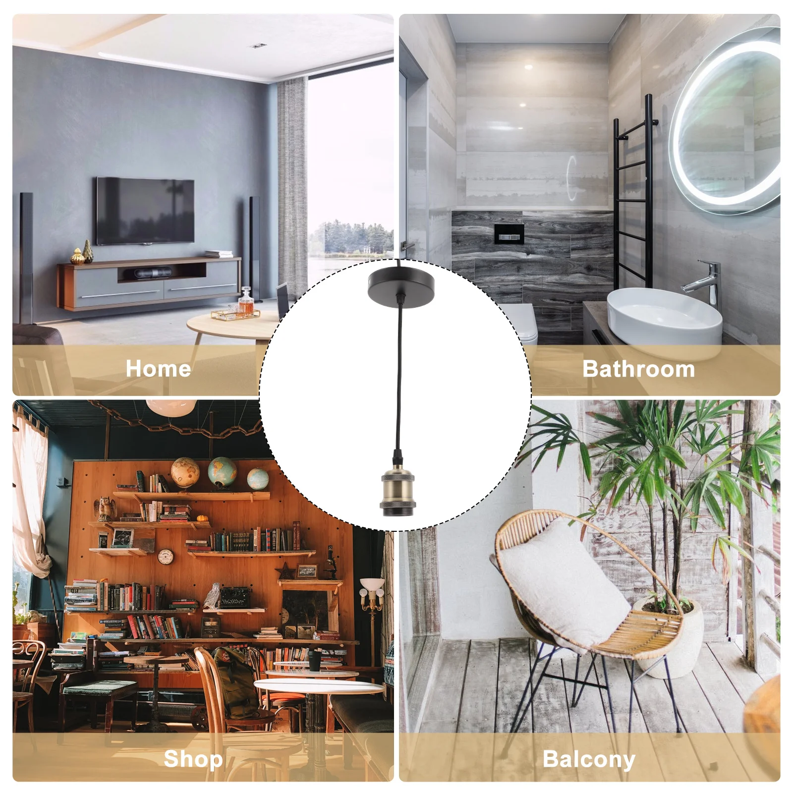 

Creative Pendant Light Holder Rope Iron Art Stable Stylish Chandelier Replacement for Kitchen Living Room Dining Room Hanging